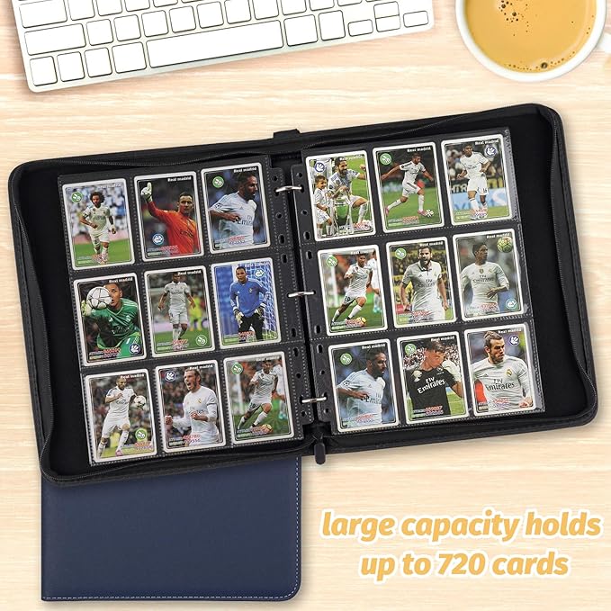 9 Pocket Card Binder, Premium Zip Trading Card Binder, 720 Double Sided Pocket PU Card Collection Binder, Collector Card Album, Card Folder for MTG, TCG, Sports Cards, Game Cards (DARK BLUE)