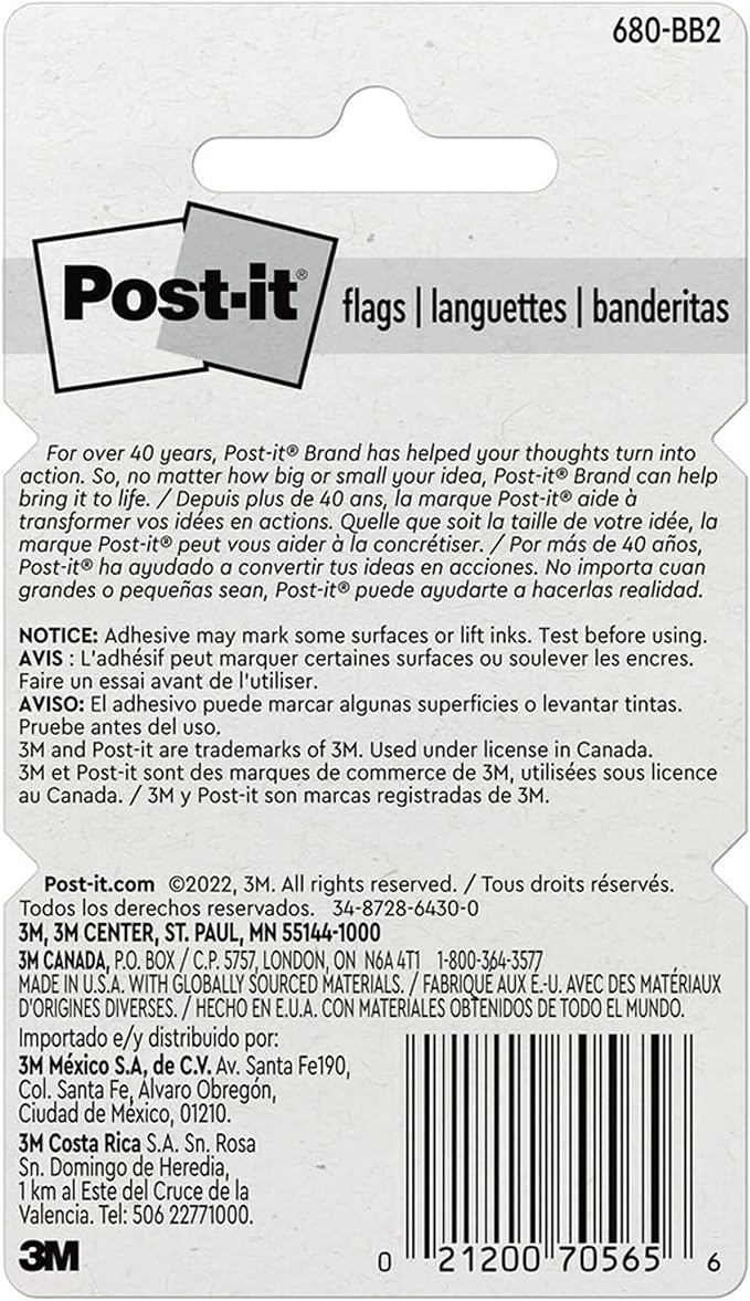 Post-it Flags, 1 in. x 1.7 in., Two Dispensers with 50-Count Blue Sticky Tabs Per Dispenser (100 Flags Total), Removable Page Markers for Planners, Journals, and Calendars