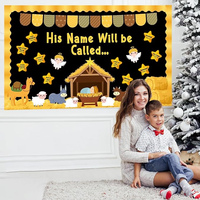 Christian Nativity Religious Bulletin Board Set Christian Jesus Birth Classroom Decorations Star Nativity Scene Paper Cutouts for Sunday School Church Chalkboard Christmas Holiday Wall Decor Supplies