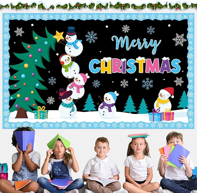 Winter Bulletin Board Decorations Merry Christmas Classroom Bulletin Board Set Snowman Tree Snowflakes Paper Cutouts for Winter Christmas Classroom Holiday School Office Home Wall Party Decor Supplies