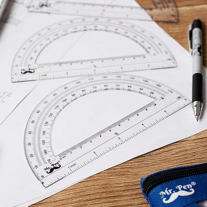Mr. Pen- Plastic Protractor, 3 Pack, 6 Inch, Clear Protractors for Geometry Classroom Student School & Office Supplies, Math Protractors 180 Degrees, Math Geometry