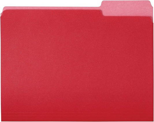 Amazon Basics File Folders for Organization, Letter Size, 1/3 Cut Tab, Red, 36-Pack