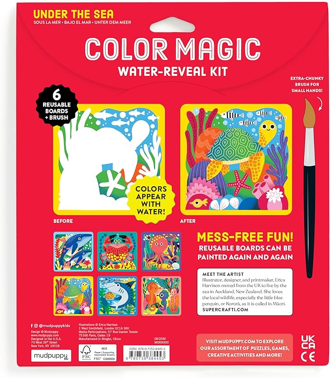 Mudpuppy Under The Sea – Color Magic Water Reveal Kit with Illustrations of Ocean Creatures for Children Ages 2 and Up