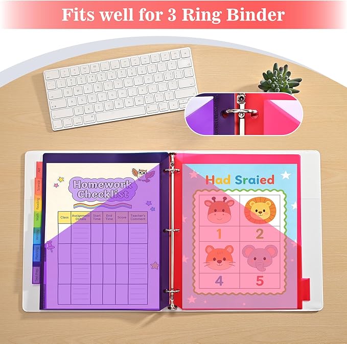Binder Index Dividers with Tabs, 96 Count 3 Ring Binder Dividers with Pockets, 8 Tab Dividers for 3 Ring Binder, Plastic Sheet Protectors for US Letter Size, 8 Color Tab Dividers,12 Packs