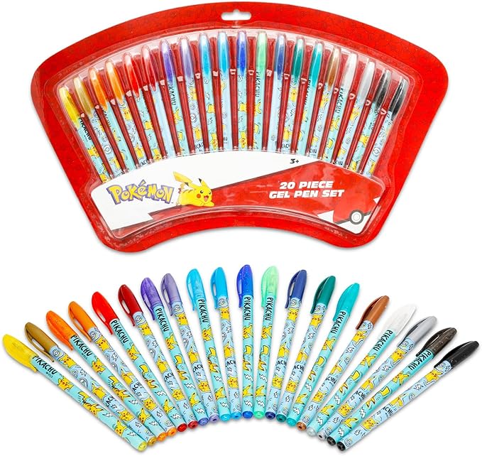Pokemon Gel Pen Set for Kids - Bundle with 20 Colorful Gel Pens, Plus Coloring Book, More | Pokemon Party Favors and Activity Set for Kids
