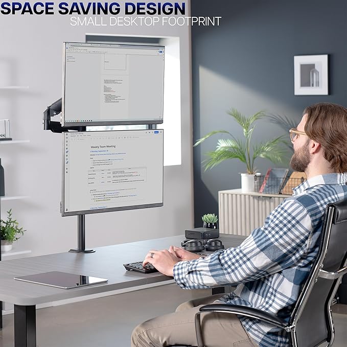 VIVO Dual Monitor Arm Extra Tall Mount for Screens up to 32 inches, Mechanical Height Adjustment, Full Articulating Heavy Duty VESA Stand with Desk C-clamp and Grommet, STAND-V012K