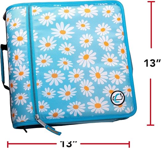 Case-it Mighty Zip Tab School Binder w/ 3-Inch O-Rings - 600-Sheet Capacity, 5-Subject Expanding File, Multiple Storage Pockets & Shoulder Strap, D-146 Light Blue Daisy (Pack of 6)