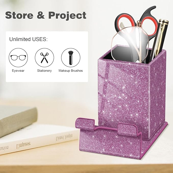 FINTIE Pencil Holder With Phone Stand, Eyeglasses Holder, Desktop Organizer Nightstand Accessories Office Supplies Case