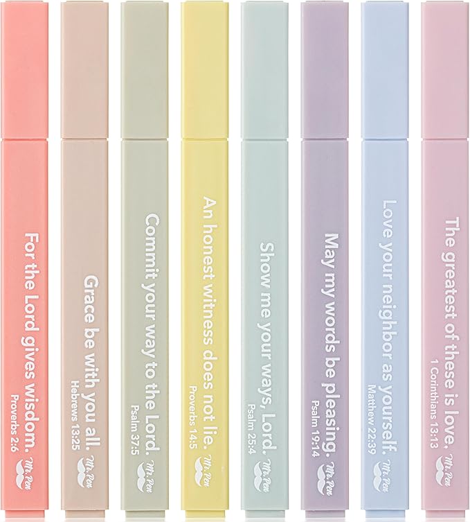 Mr. Pen- Bible Highlighters with Bible Verses, 8 Pack, Assorted Colors, Aesthetic Highlighters, Markers No Bleed Through
