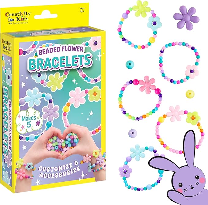 Creativity for Kids Beaded Flower Bracelet Making Kit | DIY Jewelry Craft Kit for Girls | Create 5 Colorful Beaded Bracelets to Wear, Share & Gift | Screen-Free Easter Basket Stuffers (Ages 6+)