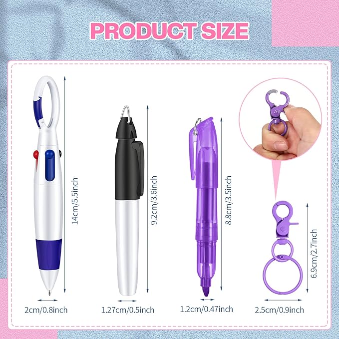 Sabary Mini Highlighter Nurse Pen Pack Set Nurse Pens for Badge Include Pink and Purple Tip Highlighter 2 Permanent Marker and 2 Retractable Ball with 2 Keychain Clip(Pink, Purple)