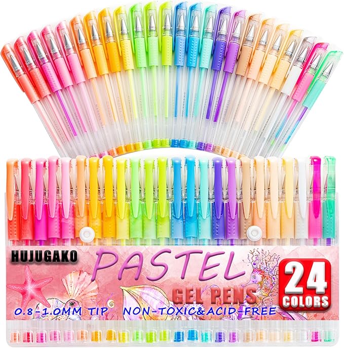 48 Pack Pastel Gel Pens, 24 Colored Gel Pen with 24 Refills,40% More Ink Write Smooth for Adults Coloring Books Drawing Doodling Scrapbooks Bullet Journaling