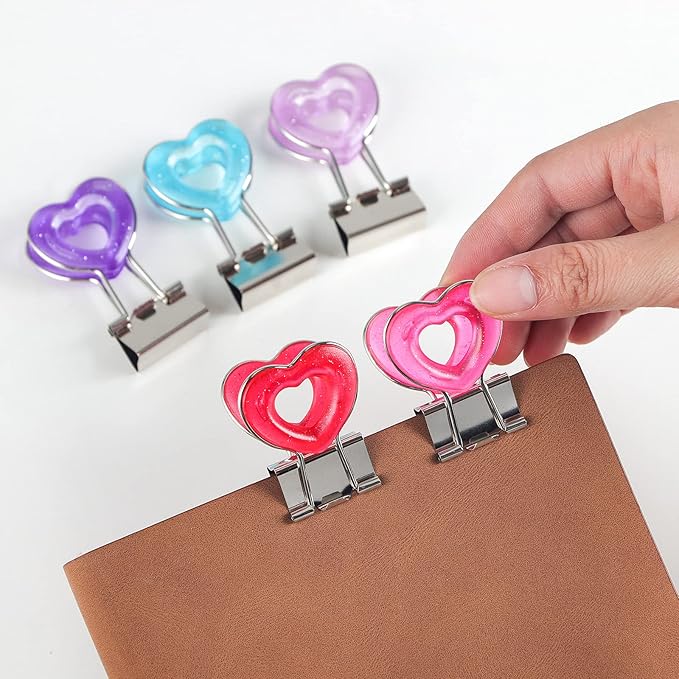 Clear Heart Shape Medium Paper Clips, Binder Clips, Easy Grip, Assorted Color, School Office Supplies, 10 Pcs/Set