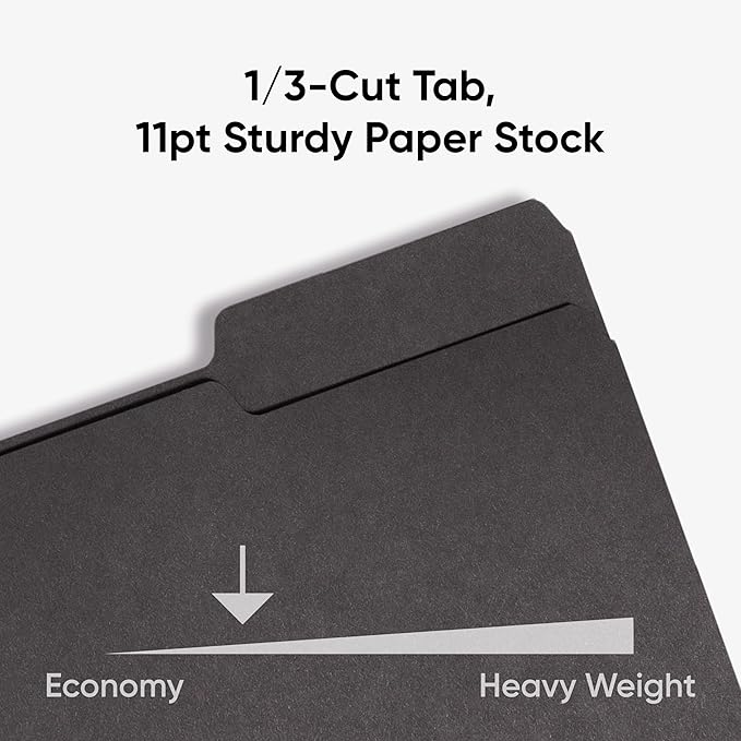 Smead Interior File Folder, 1/3-Cut Tab, Letter Size, Black, 100 per Box, Expandable File Folders for Filing Cabinet (Pack of 5)