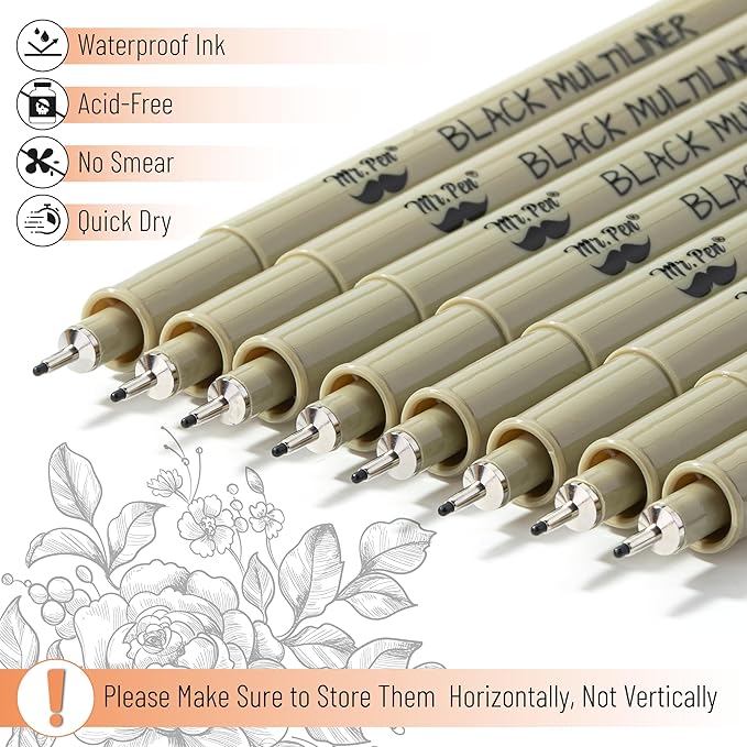 Mr. Pen - 0.45mm Micro Fine Point Pens, 8 Pack - Black Ink Pens for Drawing, Bible Journaling & Sketching
