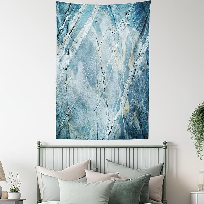Ambesonne Marble Print Tapestry, Exquisite Granite Stone Architecture Floor Nature Faded Rock Picture, Fabric Wall Hanging Decor for Bedroom Living Room Dorm, 30" X 45", Pale Blue Grey