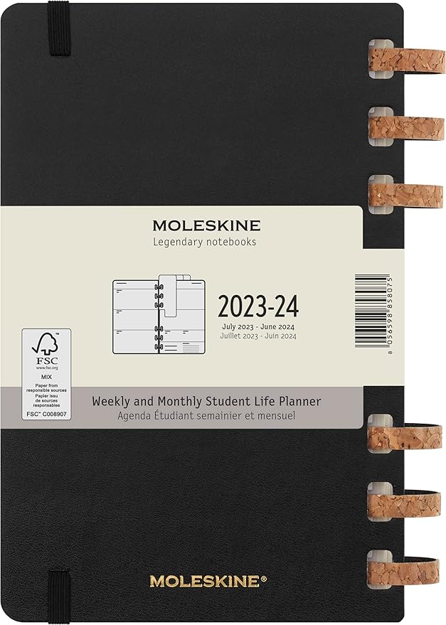 Moleskine 2024 Spiral Academic Planner, 12M, Large, Black, Hard Cover (5 x 8.25)