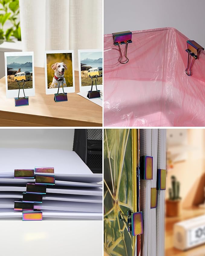 10 Pcs Rainbow Paper Clamps,Medium Binder Clips, 1 Inch Length for Office Use, Organize Files and Folders