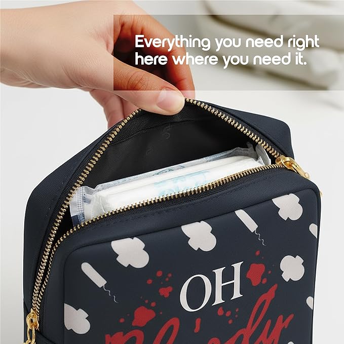 Primo Lines Period Pouch – Compact, Stylish, Discreet Period Bag For School with Waterproof Lining Fits Pads & Tampons, Cute Pad Bag for Teens, Travel, School, Girls Period Kit