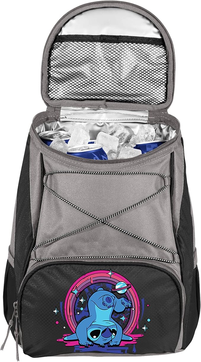 Picnic TIME Disney Lilo & Stitch PTX Backpack Cooler, Soft Cooler Backpack, Insulated Lunch Bag, (Black with Gray Accents)