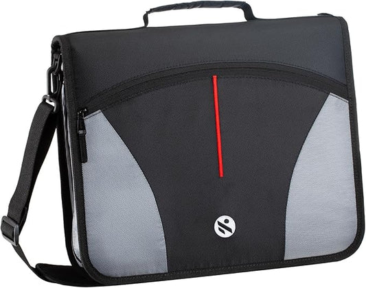 3-Inch Zipper Binder, Round Ring Binder with Handle and Shoulder Strap, Black