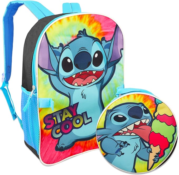 Stitch Backpack and Lunch Bag Set for Kids - Bundle with 16" Backpack, Stitch Lunch Box, Stickers, More | Lilo and Stitch School Supplies