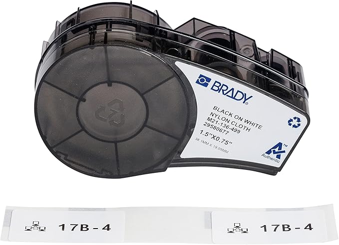 Brady Authentic (M21-136-499) Pre-Sized High-Adhesion Nylon Labels for Equipment, General ID, Lab, Wire/Cable, Black on White Material - Designed for M210, M210-LAB, and M211 Printers, 0.75"H x 1.5"W