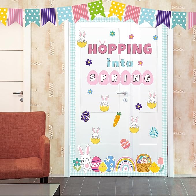 Spring Easter Bulletin Board Set Easter Bunny Eggs Bulletin Board Classroom Decorations Hopping into Spring Cutouts for Teacher Classroom School Office Chalkboard Wall Home Decor