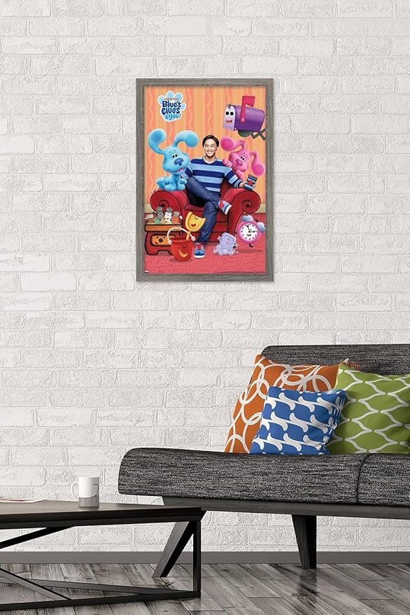 Nickelodeon Blue's Clues - Group Wall Poster, 22.4L" x 14.7W", Barnwood Framed Version