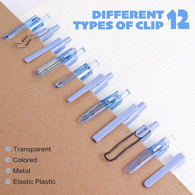 12Pcs Gel Pens Set, 11 Black Ink Pens, 1 Highlighter, Retractable 0.5mm Fine Point Pens for Office School (Navy Blue)
