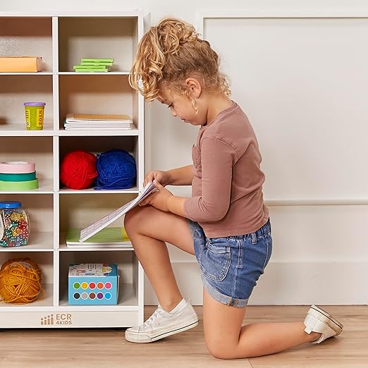 ECR4Kids 10 Cubby Mobile Tray Storage Cabinet, 5x2, Classroom Furniture, White Wash