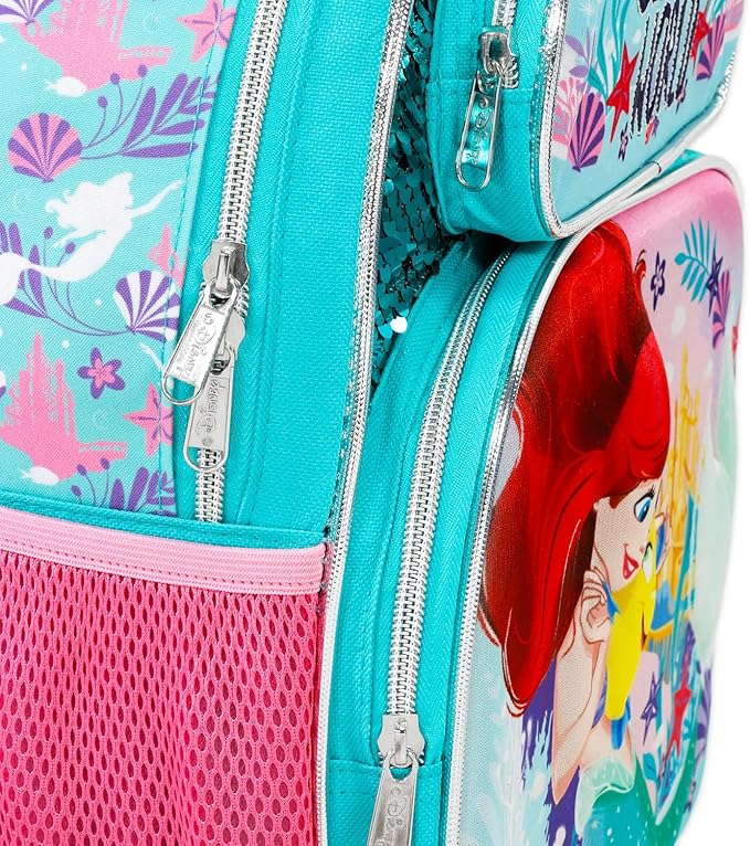 Disney Little Mermaid Mini Backpack with Lunch Bag - Bundle of 12” Ariel Mini Backpack Purse, Lunch Box, Stickers, Water Bottle, More School Supplies