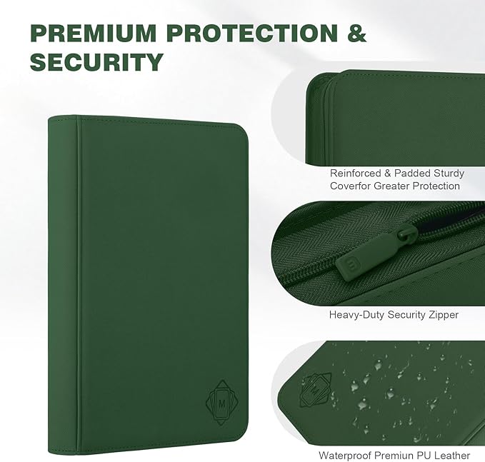 Trading Card Binder with 9 Side Loading Pocket Card Album Hold Up to 540 Cards PU Card Collection Binder, Collectible Albums Card Folder for MTG, TCG, Sports Cards（9-Dark green）