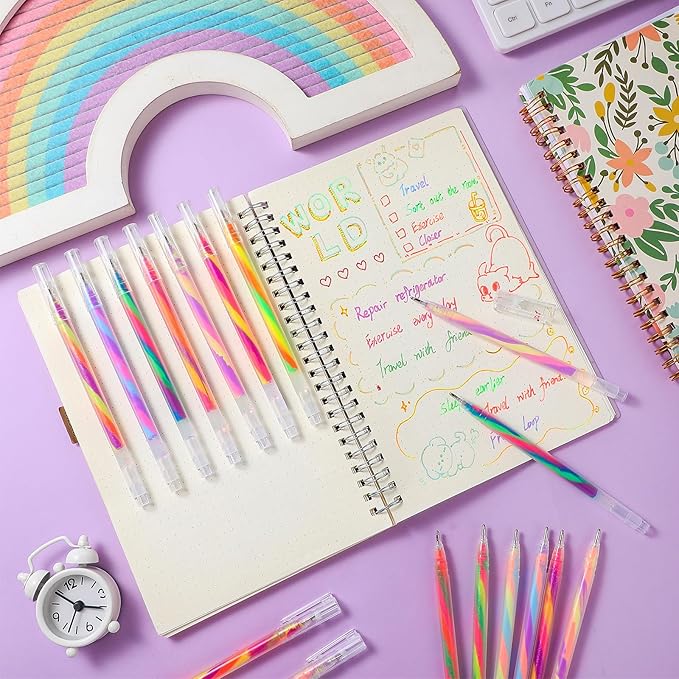 Janlaugh 36 Pcs Rainbow Gel Pens Color Changing Glitter Neon Gel Rainbow Pens for Adult Coloring Books Drawing Doodling Journaling Crafts Scrapbooks Sketching Supplies