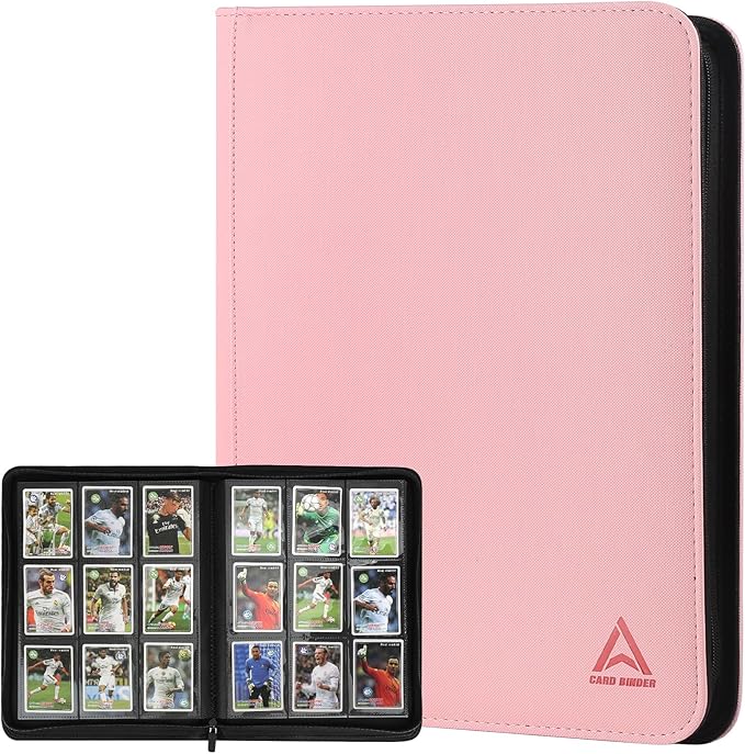 9 Pocket Card Binder - 540 Capacity with Zip Closure Premium, Double-Sided,Sturdy & Sleek PU Leather Protector for MTG, TCG, Sport & Collectible Cards (pink)