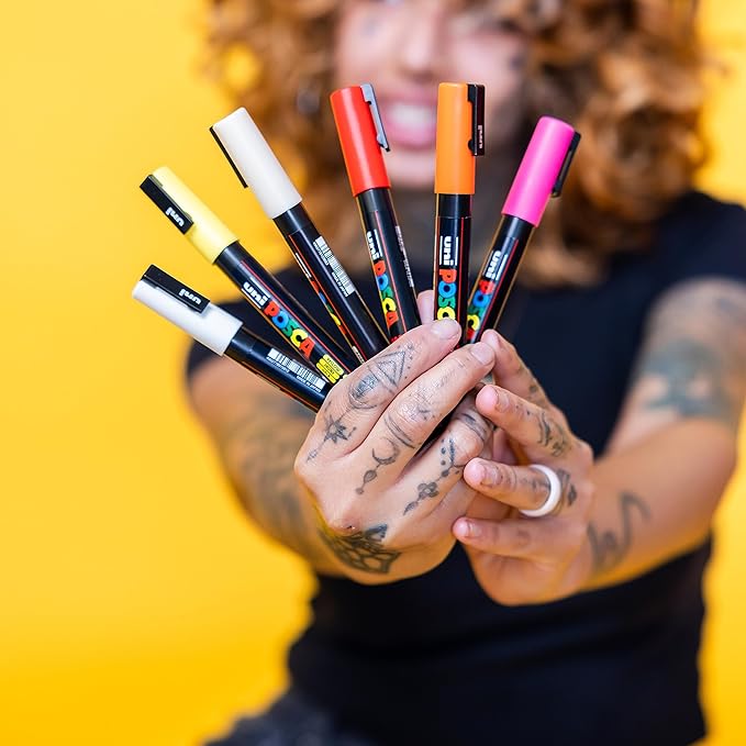 posca Markers Set, 8 Medium Paint Markers 5M, Metallic Tones – Gold, Silver, Bronze, Blue, Green, Red, Pink, Violet