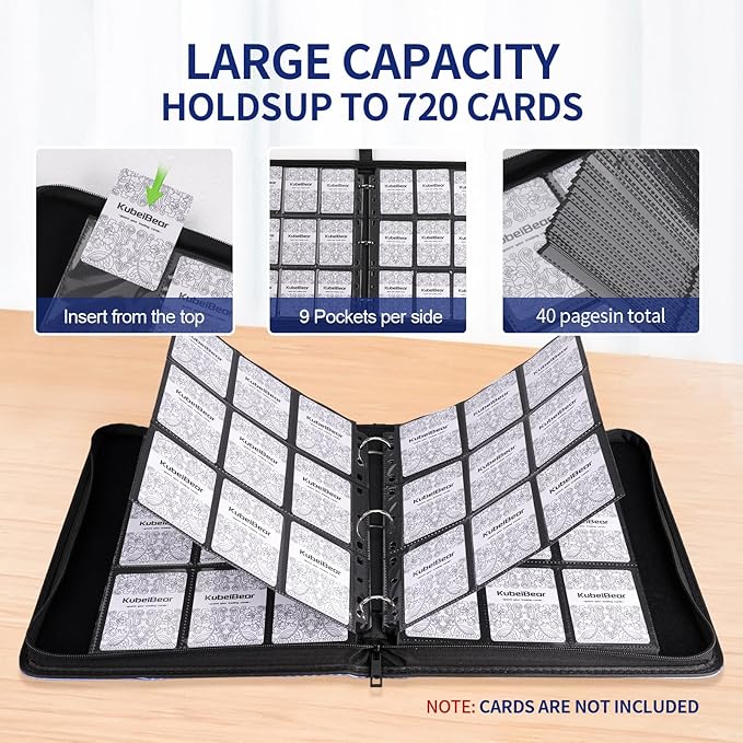 Card Binder – 720 Capacity, Zippered Trading Card Holder for MTG, Sports & Collectible Cards – Acid-Free, Durable & Travel-Friendly Storage (Purpule, 9 Pocket)