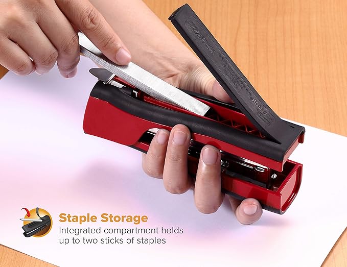 Bostitch Office Dynamo 4 in 1 Standup Stapler, Includes 420 Staples, 20 Sheet Capacity, Integrated Pencil Sharpener, Staple Remover & Staple Storage, Black