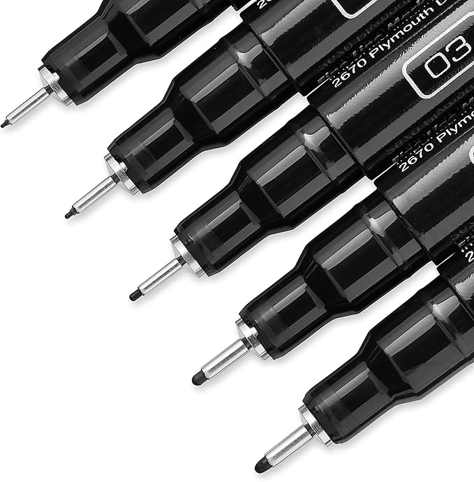 Prismacolor 14171 Premier Fine Line Illustration Markers, Assorted Fine Tips, Black, 5-Count