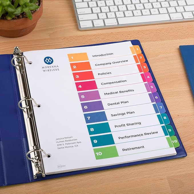 Avery Dividers for 3 Ring Binders, 10 Tabs per Set, Customizable Table of Contents, Multicolor Tabs, Great for Organizing Reports, Projects, and More (3 Sets of 11072)