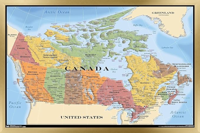 Map - Canada Wall Poster, 34L" x 22.4W", Gold Framed Version
