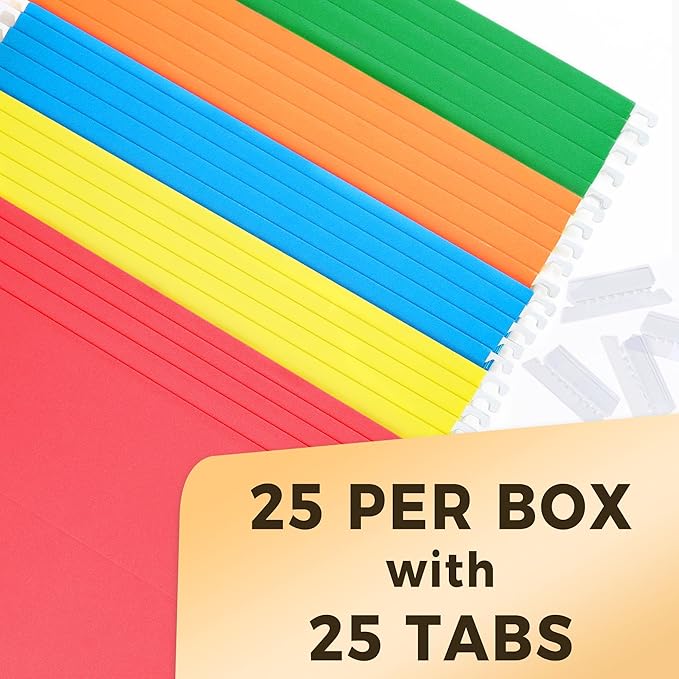 SUNEE Hanging File Folders Extra Capacity Assorted Colors, 25 Pack Letter Size File Folders with 1/5-cut Tabs, Heavy Duty 1 Inch Expansion, Stay Organized for Your Home and Office Bulk File