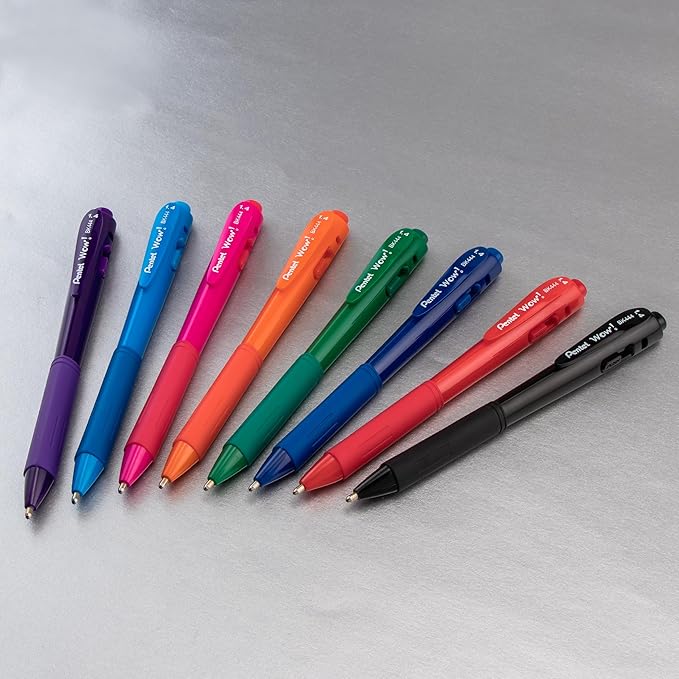 Pentel Wow! Retractable Ballpoint Pen, (1.4mm), Bold Line, Black Ink, Pack of 18 (BK444BP18A)