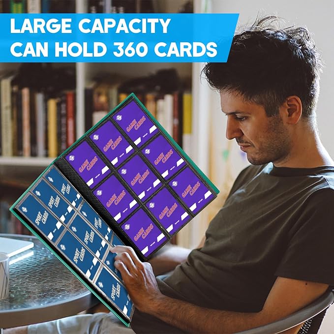 Trading Card Binder, Card Binder Album Folder Book Fit for MTG Baseball Football Sports Cards, Easy to Use Card Collection Binder (green, 360 Pockets)