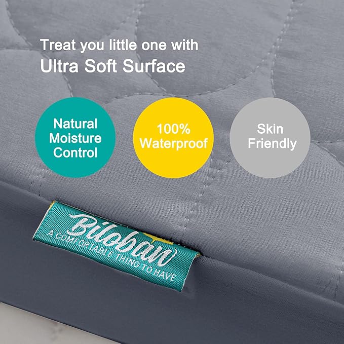 Crib Mattress Protector Sheets Waterproof 2 Pack, Quilted Crib Mattress Pad Cover Fitted Fits for Baby Toddler Bed Mattress, Grey & Pink, 52” x 28”