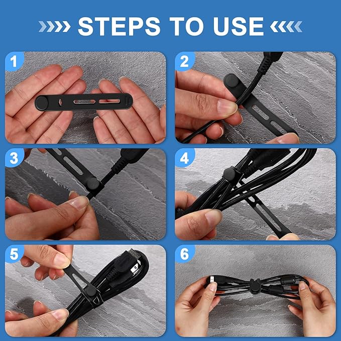 42 Pcs Silicone Cable Ties Reusable Cord Straps Multipurpose Elastic Cable Organizer for Bundling Fastening Earphone Phone Charger Home Office School(Black, Gray,3.15 Inch)