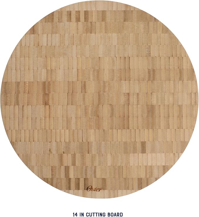 Oster Capeheart Round End Grain Bamboo Cutting Board Set – 14" Wooden Durable Kitchen Chopping Carving Boards with Juice Grooves, Oil Finished