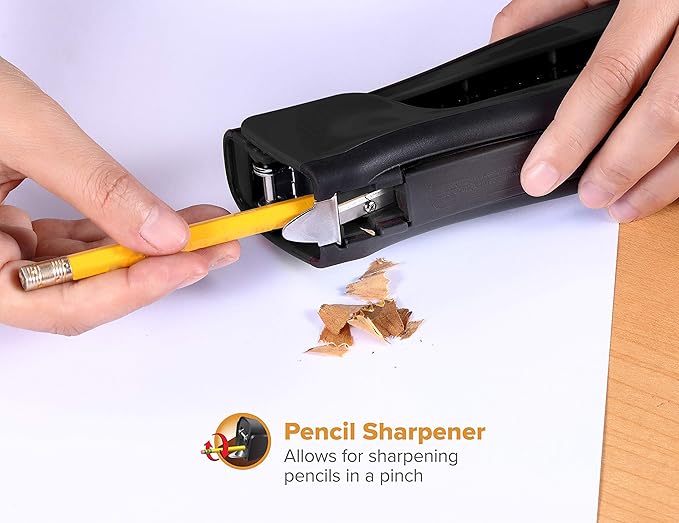 Bostitch Office Dynamo 4 in 1 Standup Stapler, 20 Sheet Capacity, Integrated Pencil Sharpener, Staple Remover & Staple Storage, Black