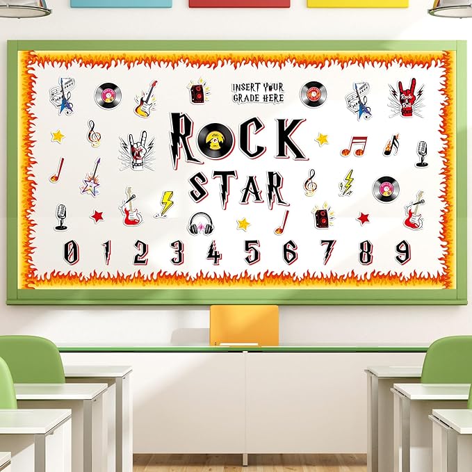 109 Pcs Music Bulletin Board Set Rocking Star Theme Classroom Decorations Disco Guitar Music Records Paper Cutouts for School Window Chalkboard Wall Door Decor Supplies
