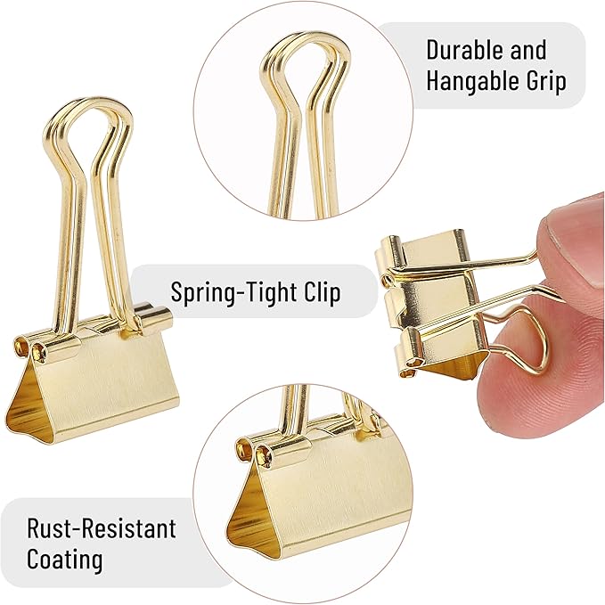 Mr. Pen- Small Binder Clips, 50 pcs, 0.75", Small Size, Gold Metal Binder Paper Clips, Paper Clamps for Office Supplies, Home, School, Business, Document Organizing